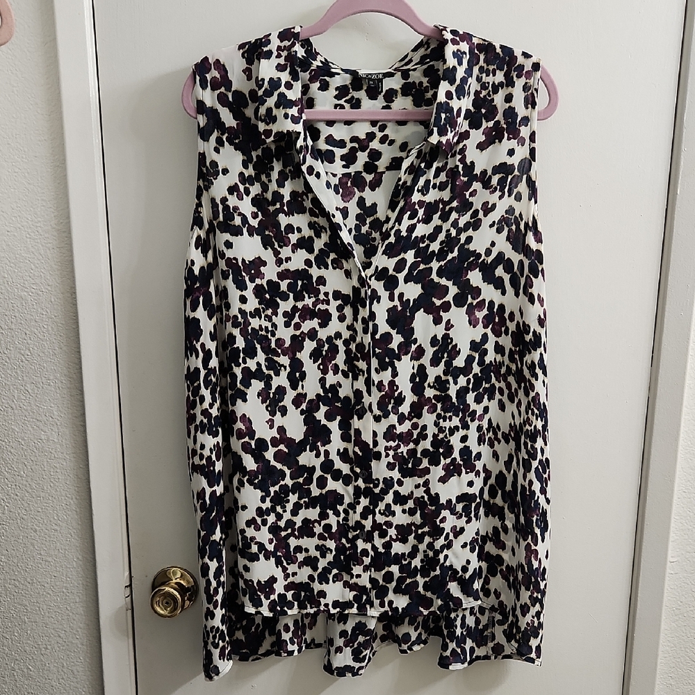 NIC+ZOE Sleeveless Black and Purple Print Blouse